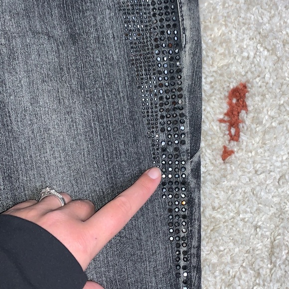 Express Jeans- Black Washed w/ Rhinestones- Sz 12- Zelda Slim Fit Ultra Low Rise - Picture 4 of 10